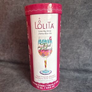 Lolita Best Friends Always Love My Wine Hand Painted Wine Glass Enesco 15oz NIB